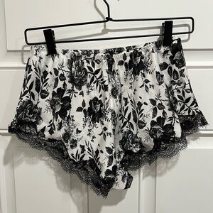 Floral Lace Trim Sleep Set - Black and White